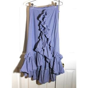 San Joy Blue Striped Ruffled Hi Low Skirt sz XS